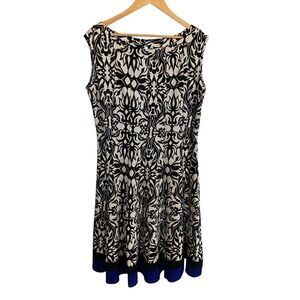 HAANI Petite Women's Flared Dress Midi Floral White/Black Print Sleeveless PXL